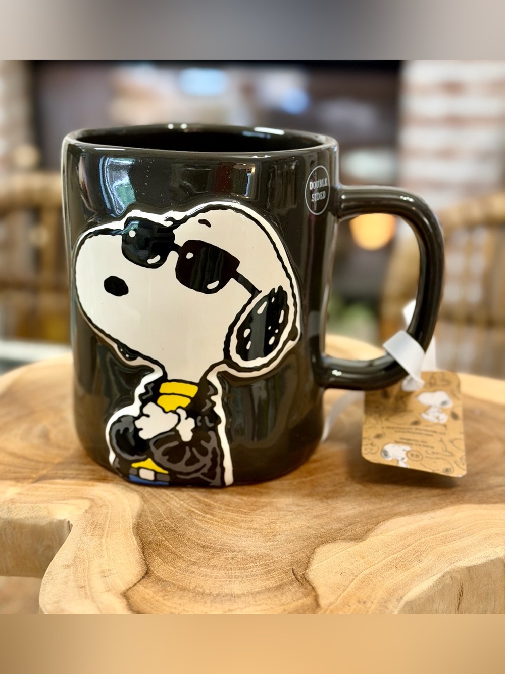Rae Dunn Black Snoopy/Joe Cool Mug with Yellow Accent